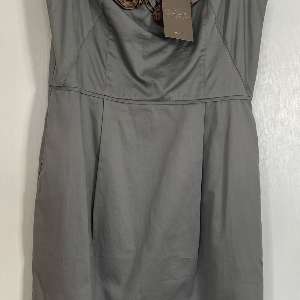 Yoana Baraschi Taupe and Gray Floral-Trim Midi Dress - Picture 5 of 5